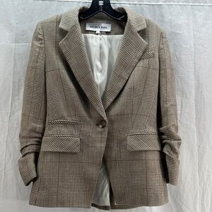 Veronica Beard Houndstooth Women's Blazer Jacket Suit Sz 0 Ruched/Pleated Sleeve